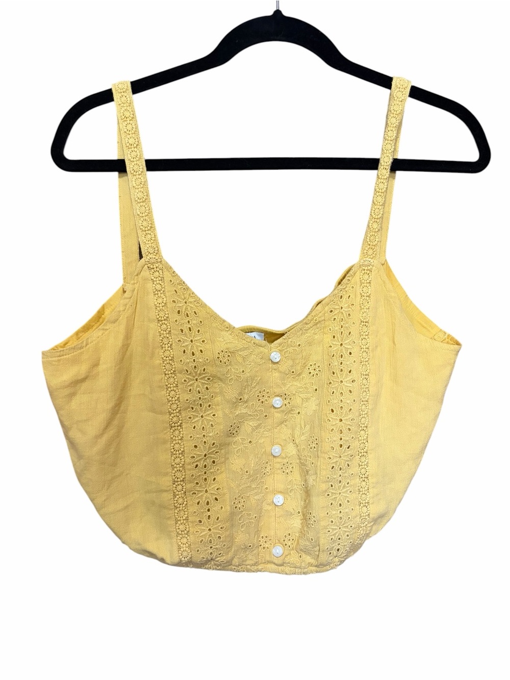 American Eagle Outfitters Yellow Eyelet Button-Front Cropped Camisole